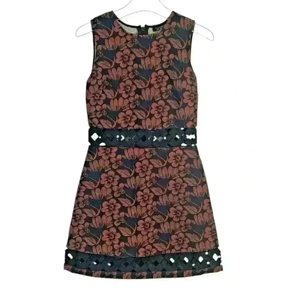 Topshop Women's Brown/Black Floral Brocade Tapestry A-Line Dress SIZE-4 - Picture 1 of 6